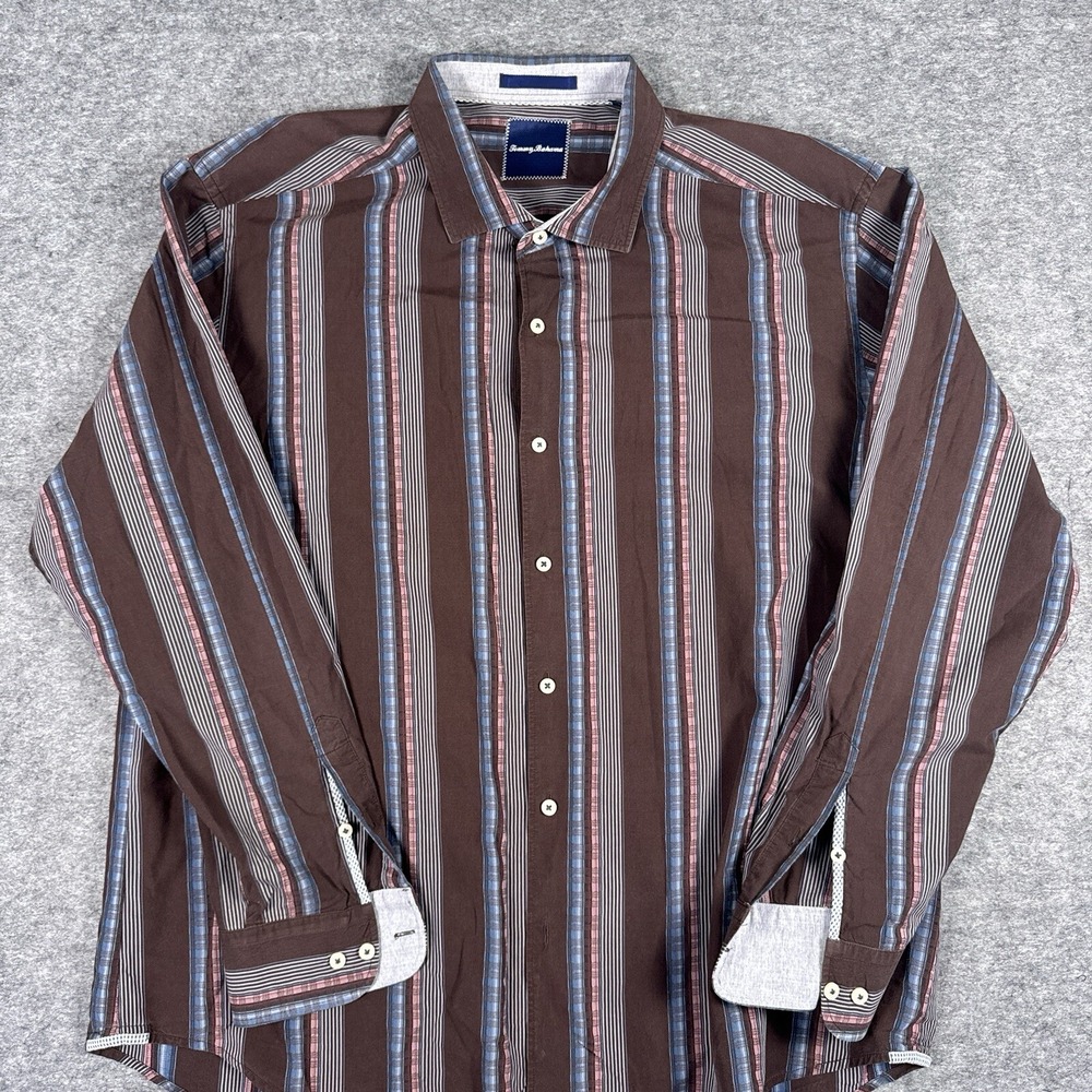 Tommy Bahama Shirt Mens XXL Red Silk Striped Long Sleeve Western